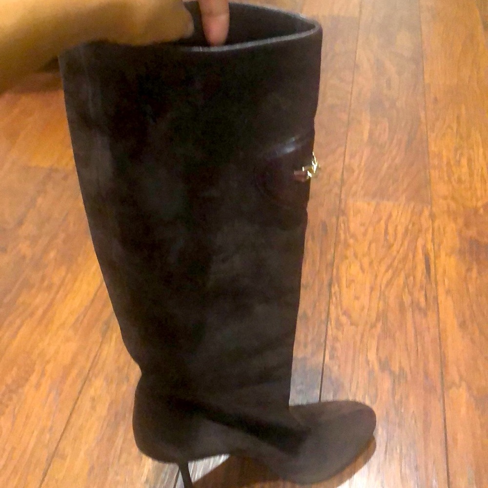 Brown Suede Gucci Boot with Gold Gucci Emblem